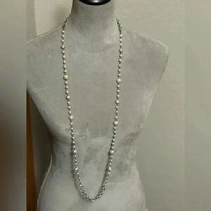 Pick up sticks jewelry faux silver, pearl, and diamond necklace.
